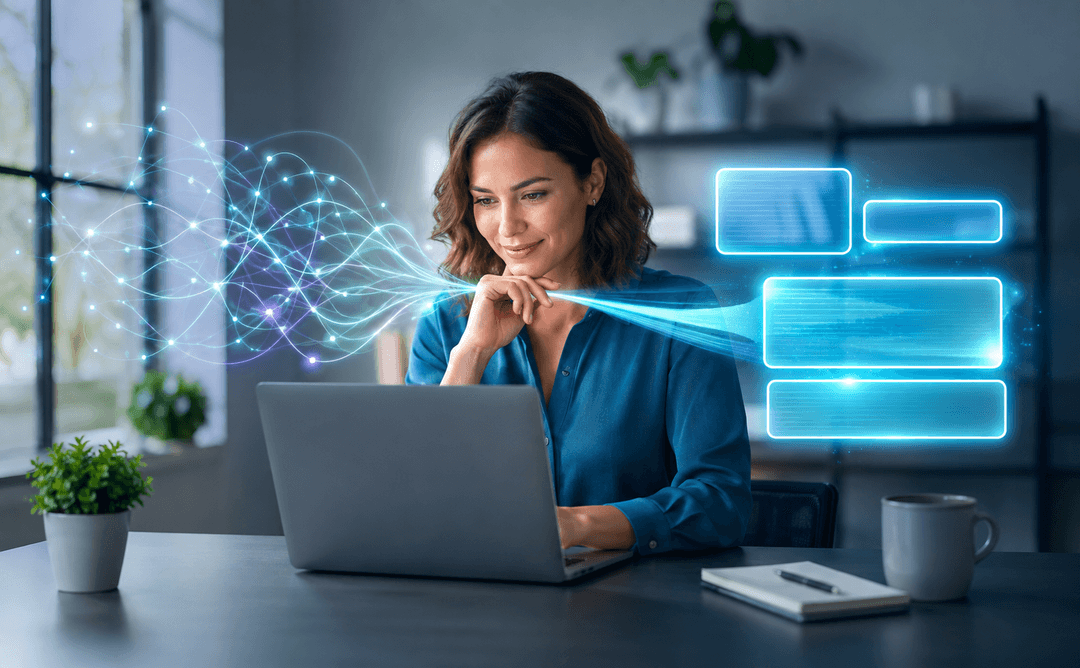 Professional using an AI tool at a laptop