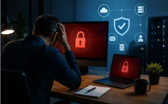 Business owner facing ransomware lock screens